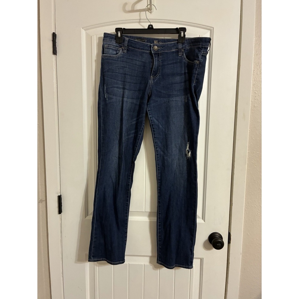 Kut from the Kloth Catherine Boyfriend Jeans Dark Wash Distressed Size 14